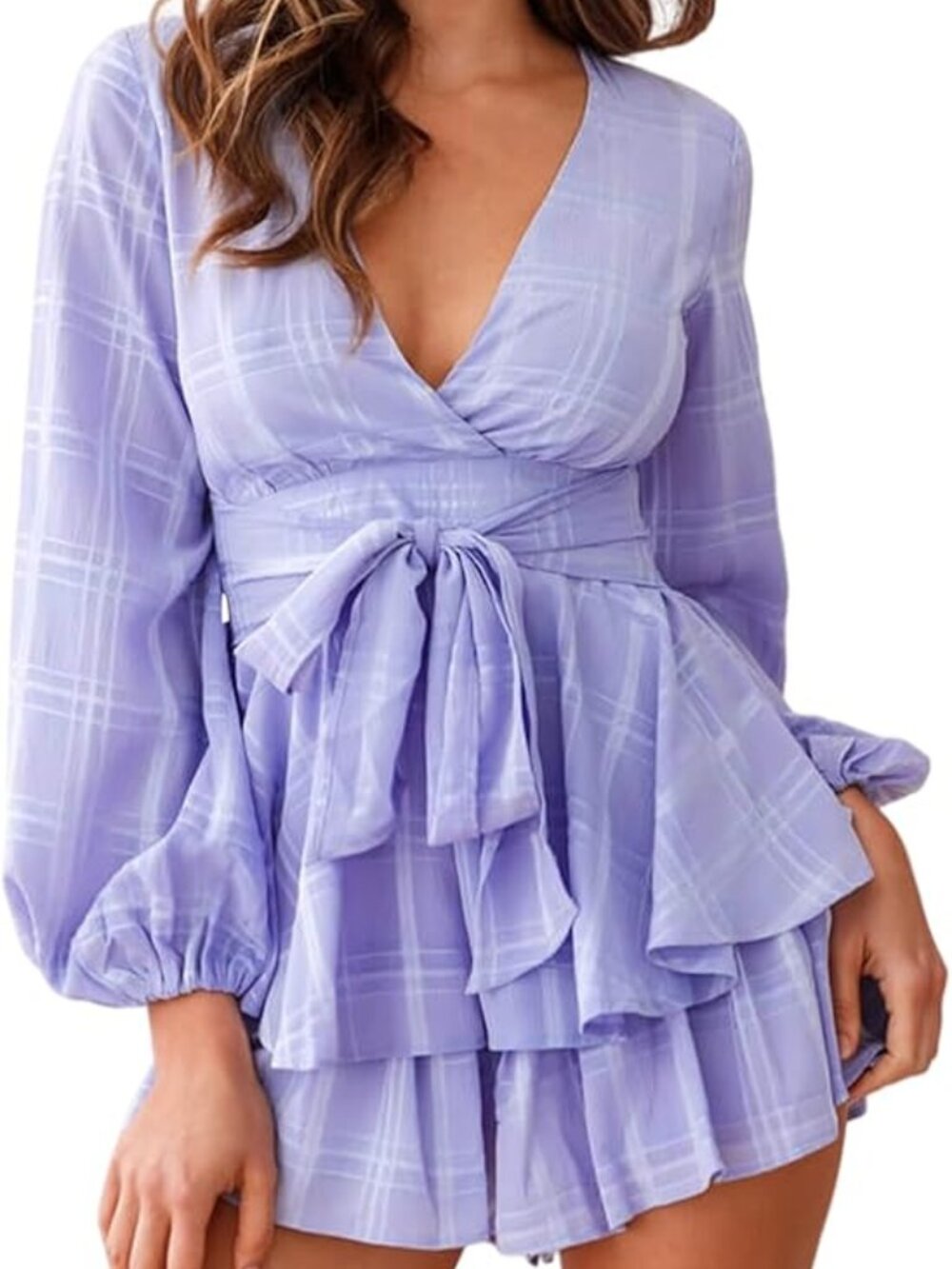 Deep V-Neck Long Sleeve Romper - Small